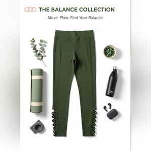 Balance Collection Olive Mesh Criss Cross Leggings Medium